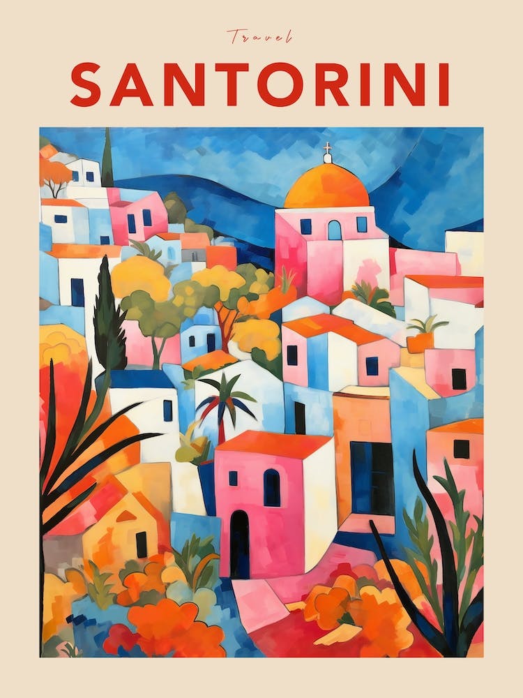 Santorini Greece 3 Fauvist Travel Poster