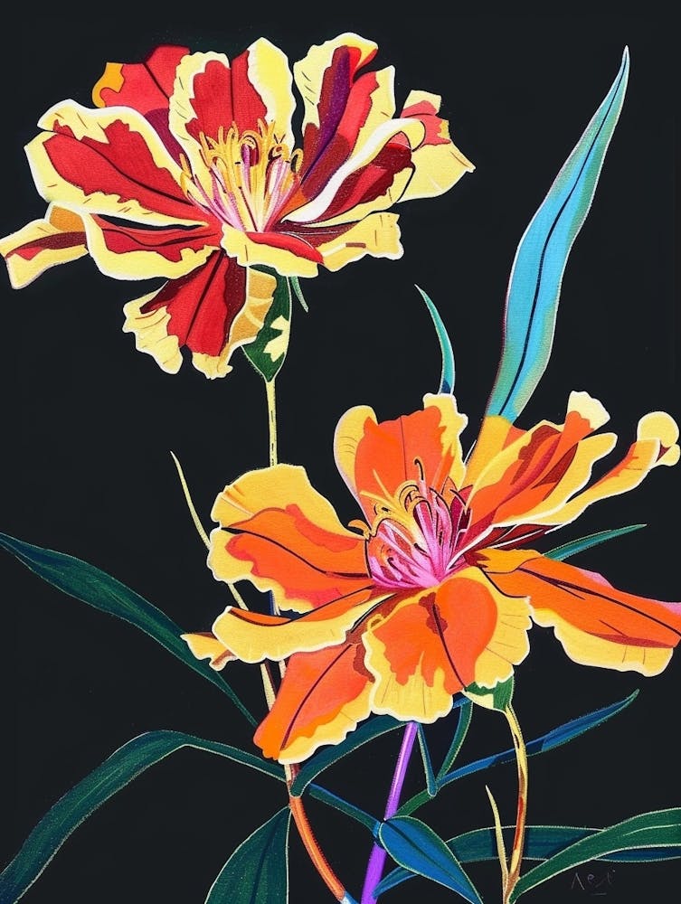 Neon Flowers On Black Marigold 4