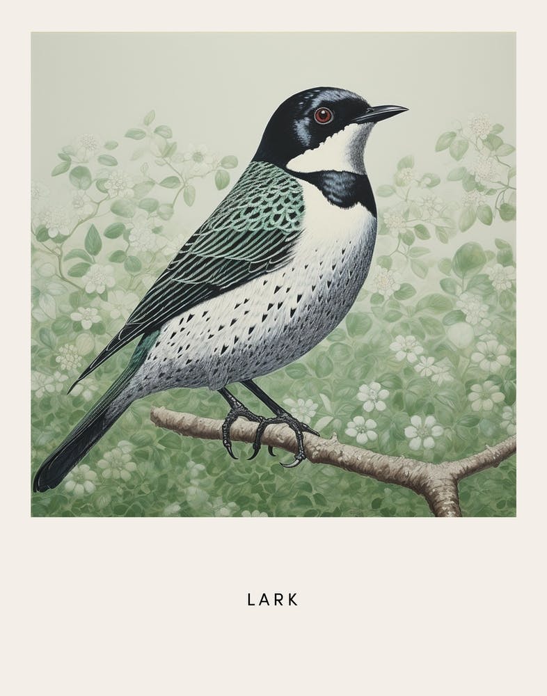 Ohara Koson Inspired Bird Painting Lark 3 Poster