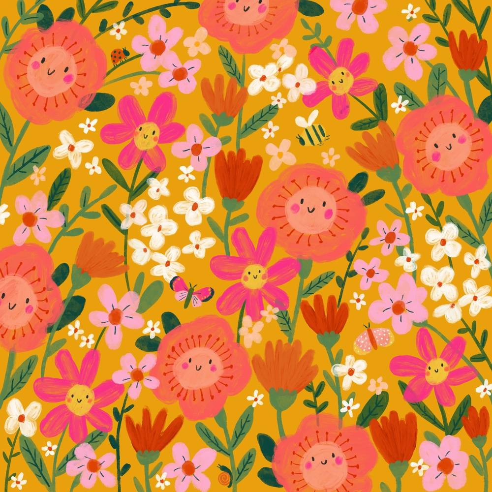 Happy Meadow Floral Pattern Square