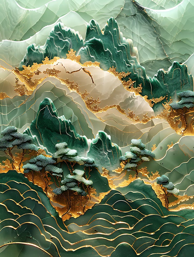 Gold Inlaid Jade Carving Landscape 1