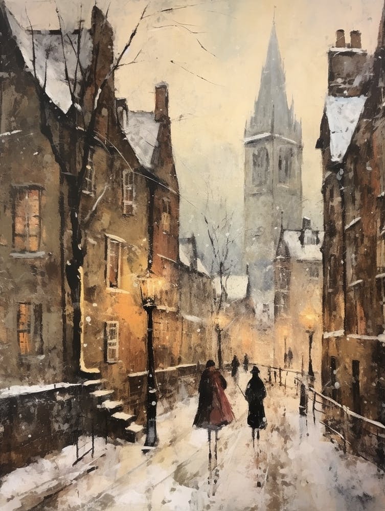 Vintage Winter Painting Bath United Kingdom 3