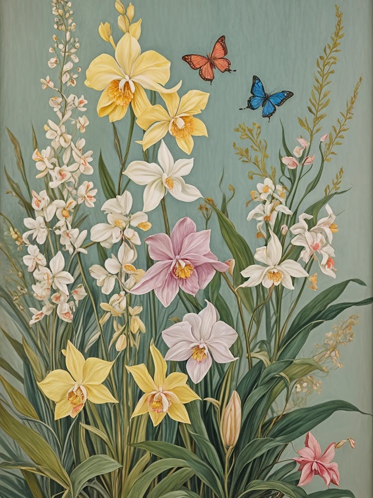 Pastel Orchids And Butterflies