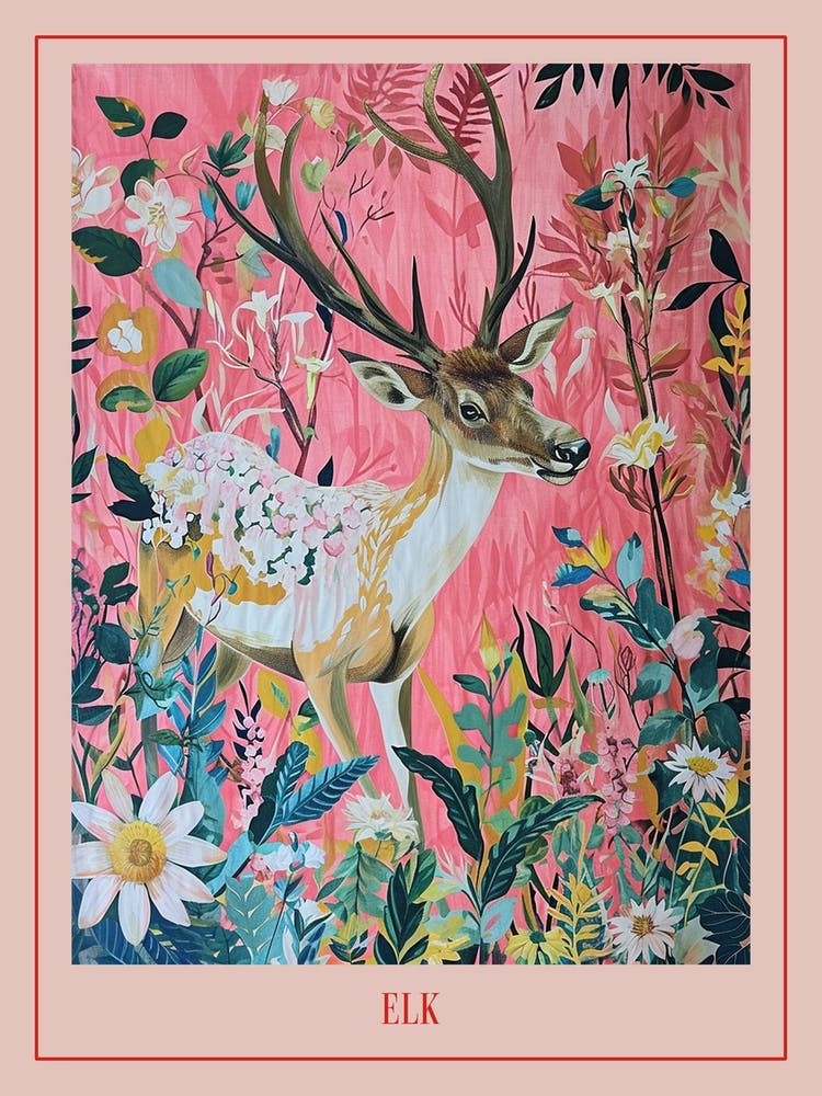 Floral Animal Painting Elk 2 Poster