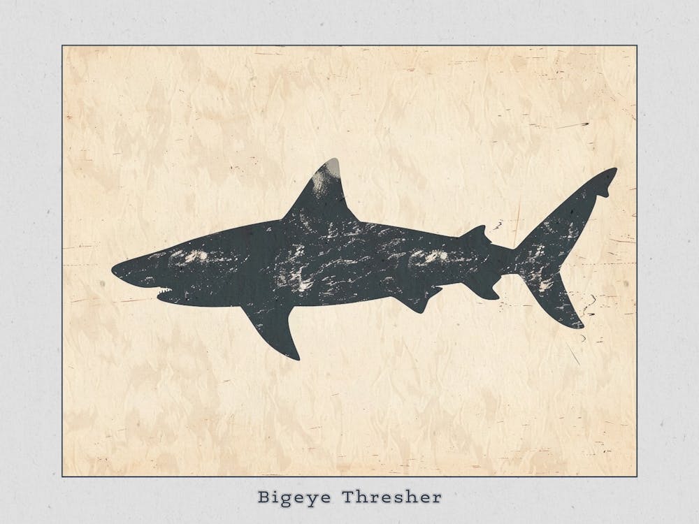 Bigeye Thresher Shark Grey Silhouette 5 Poster