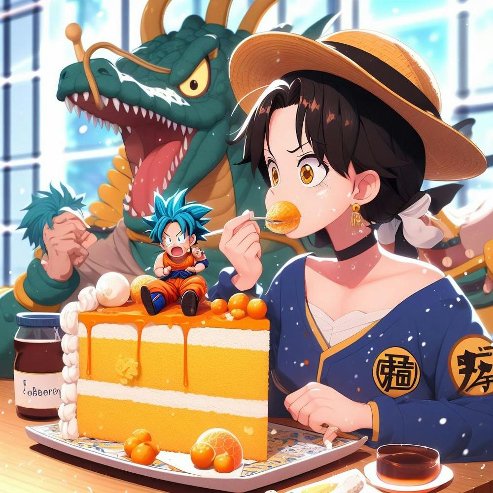 Anime girl trying goku cake!!