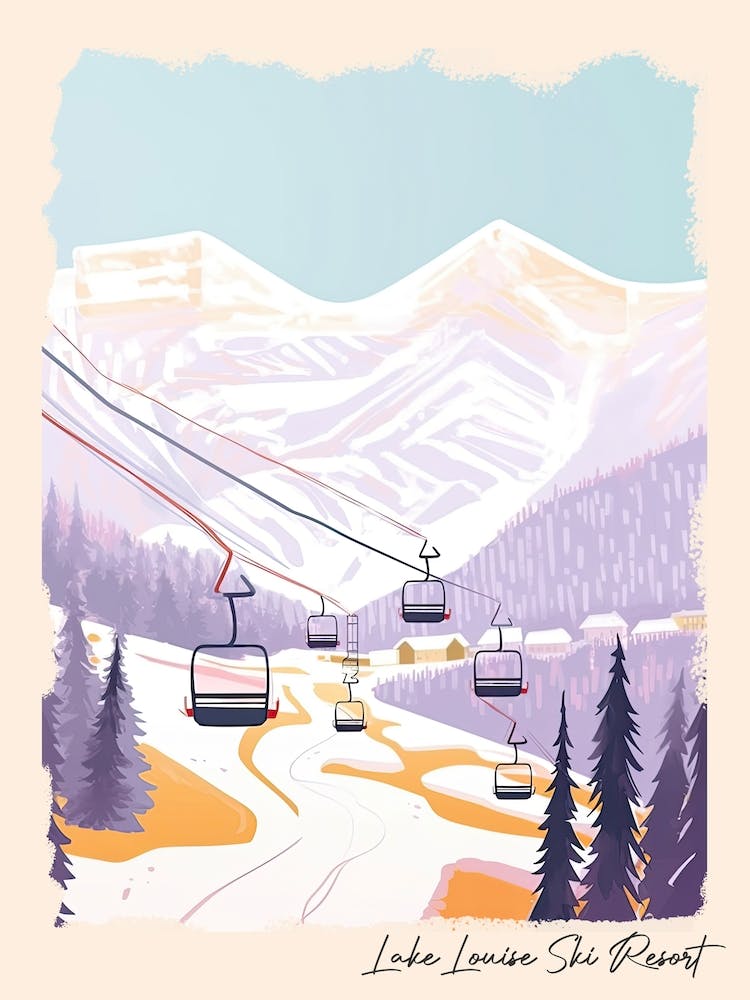 Poster Of Lake Louise Ski Resort   Alberta, Canada, Ski Resort Pastel Colours Illustration 0