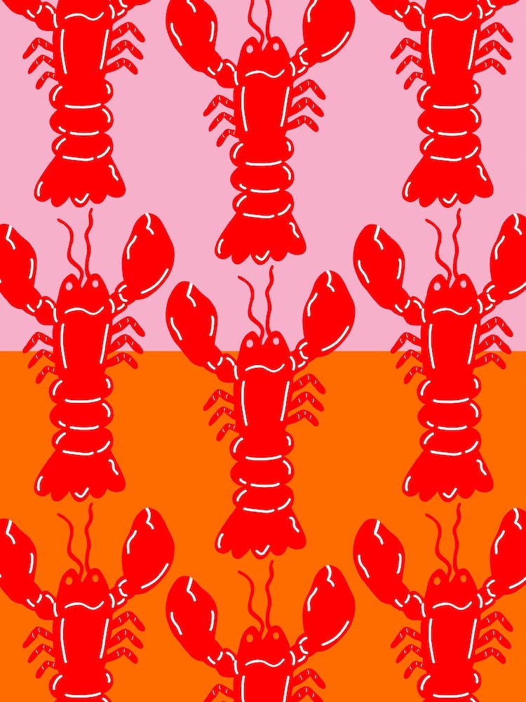 Lobster Repeat Red On Pink And Orange