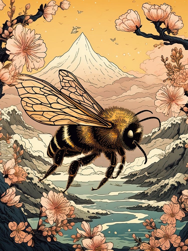 Bumblebee Animal Drawing In The Style Of Ukiyo E 4