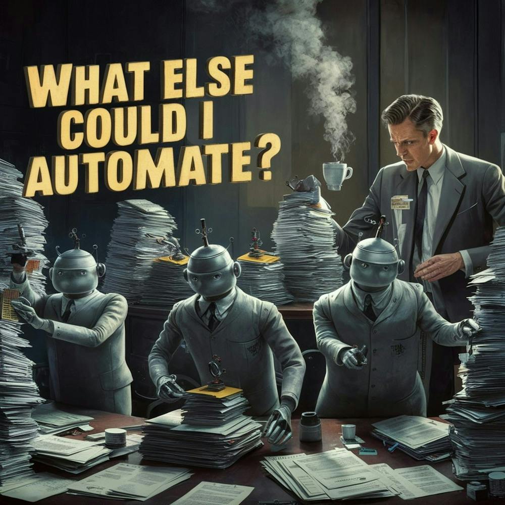 A Captivating And Intriguing Bureaucratic Scene Showcases Three Efficient Androids Sitting Behind Cluttered Desks, Rapidly Stamping Papers And Creating Towering Piles Of Documents