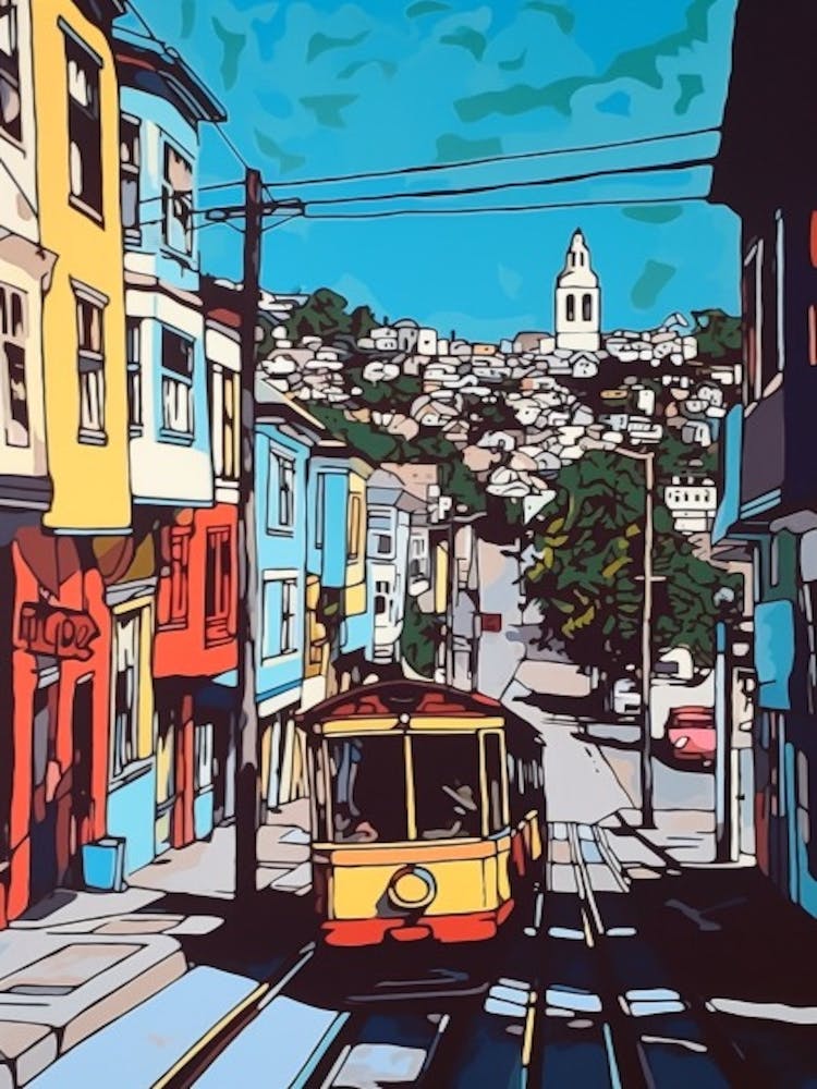 Painting Of A San Francisco With A Cat In The Style Of Of Pop Art 2