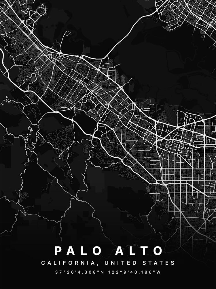 Palo Alto California Usa Black Map