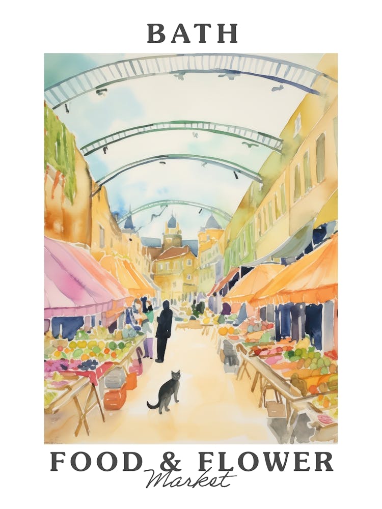 Lebensmittelmarkt mit Katzen in Bath 2 Poster