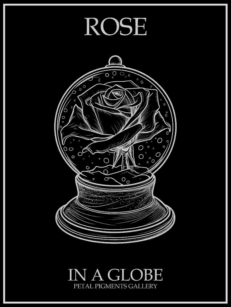 Rose in einer Kugel Strichzeichnung 4 Poster Invertiert