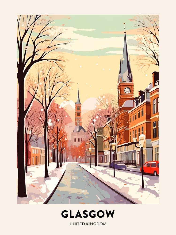 Affiche de Voyage d'Hiver Vintage Glasgow Royaume-Uni 1
