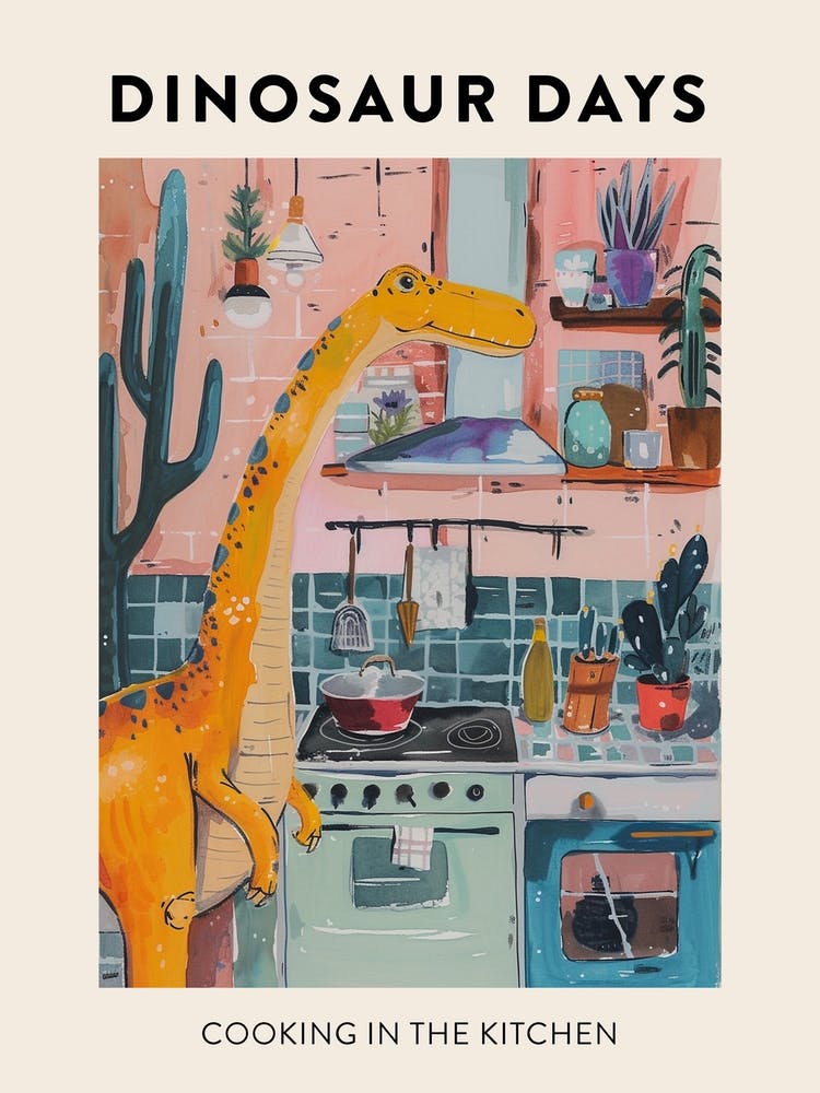Dinosaur Cooking In The Kitchen Poster 2