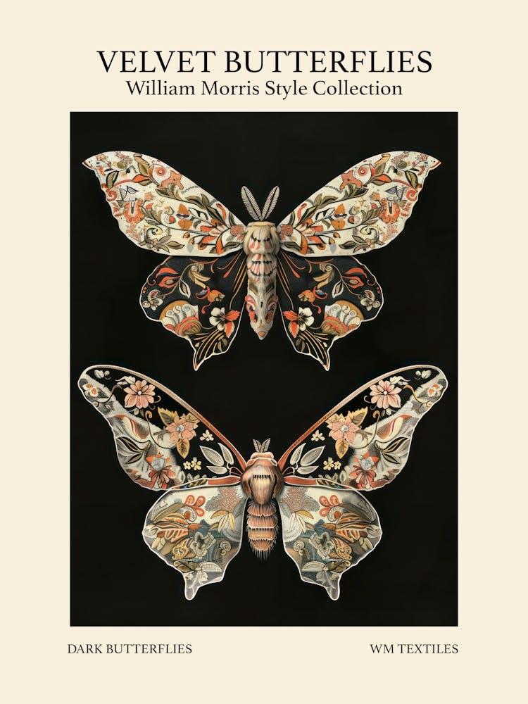 Velvet Butterflies Collection Dark Butterflies William Morris Style 1