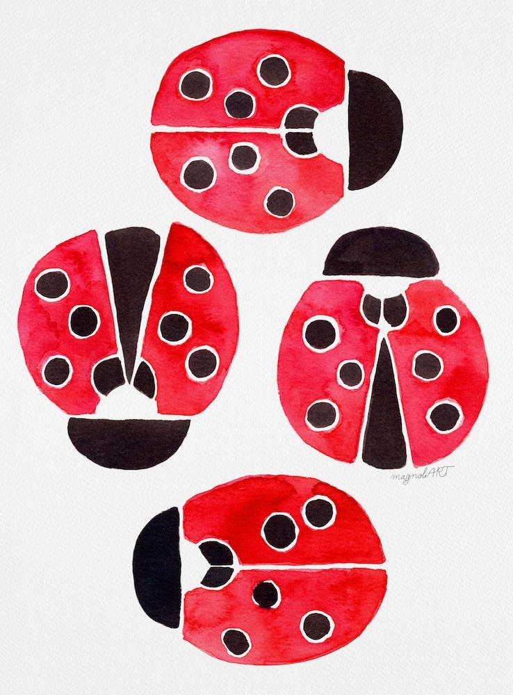 Ladybugs watercolor artwork