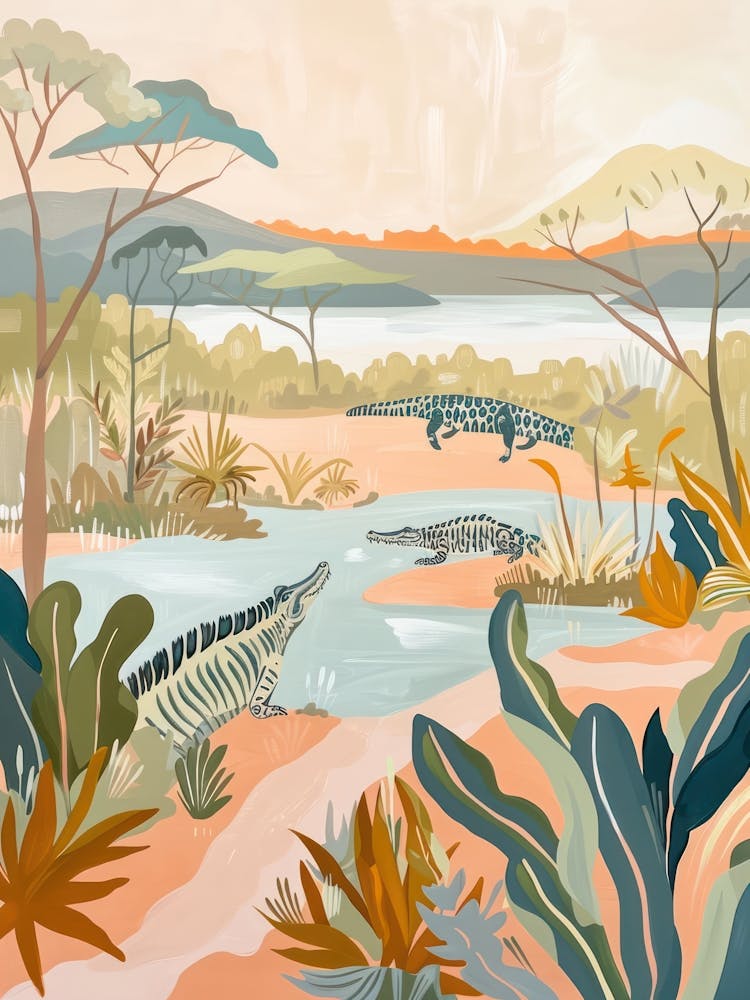 Crocodile Pastels Jungle Illustration 2