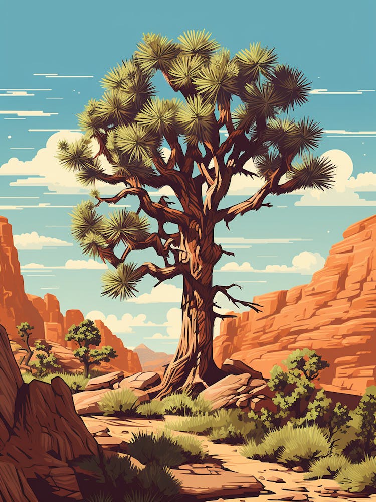 Retro Illustration Of A Joshua Tree In Rocky Landscape 4
