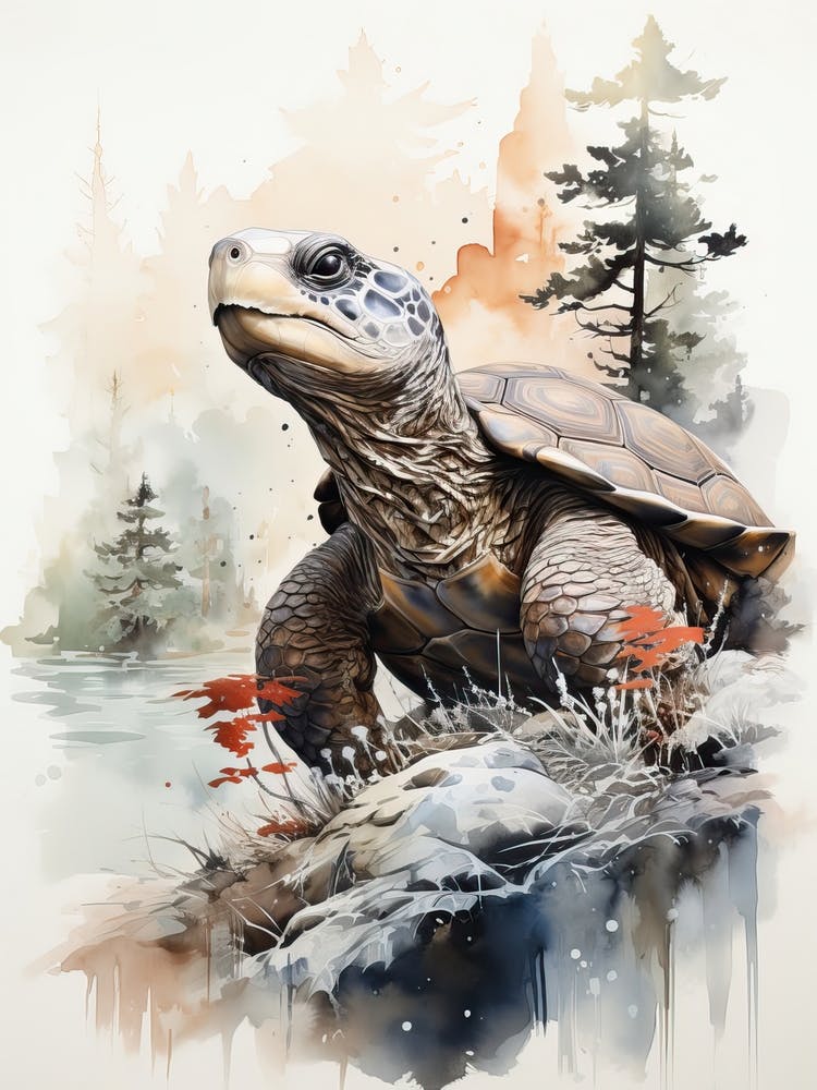 Sea Turtle, Japanese Brush Painting, Ukiyo E, Minimal 4