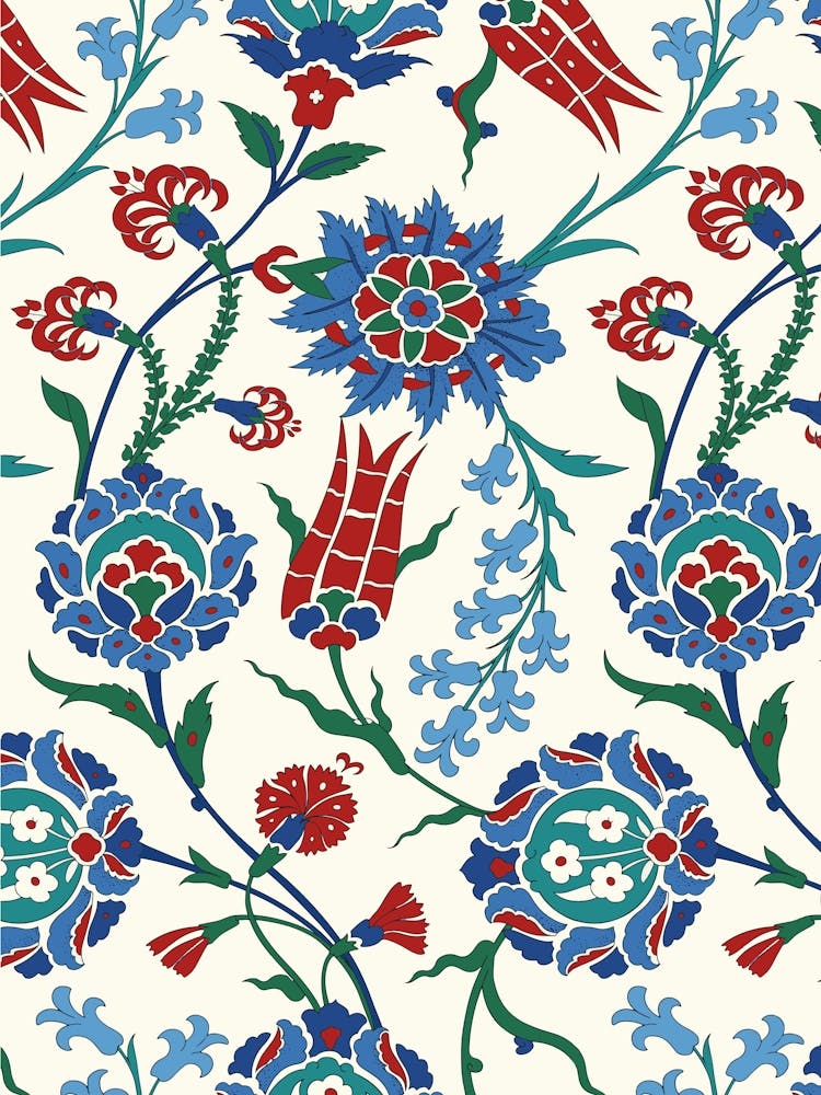 Turkish Floral Pattern - Iznik Turkish pattern, floral decor