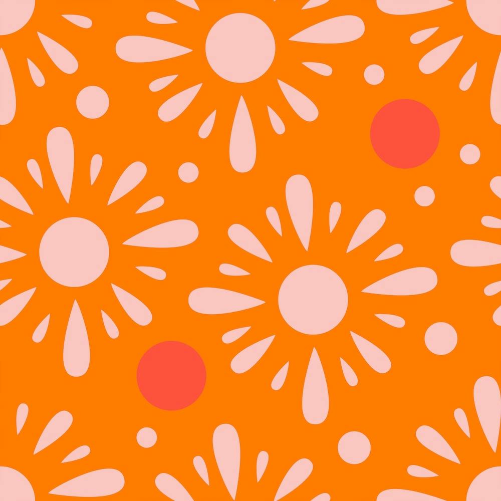 Light Pink Florals On Bright Orange Square