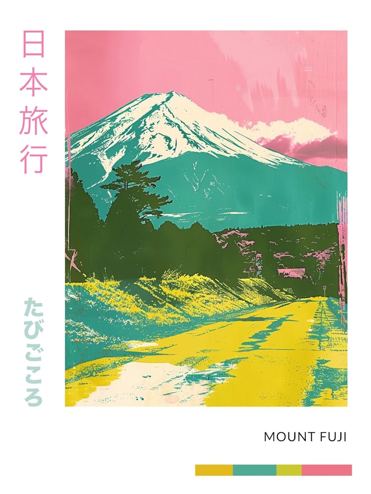 Mount Fuji Japan Retro Duotone Silkscreen 2