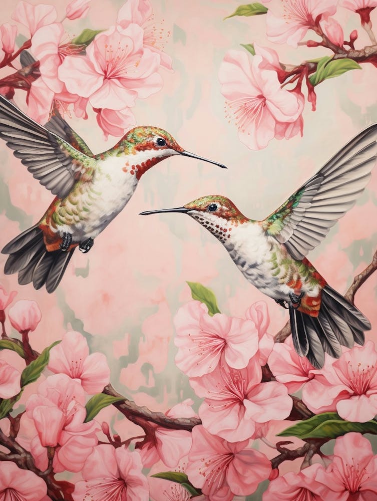 Vintage Japanese Inspired Bird Print Hummingbird 5