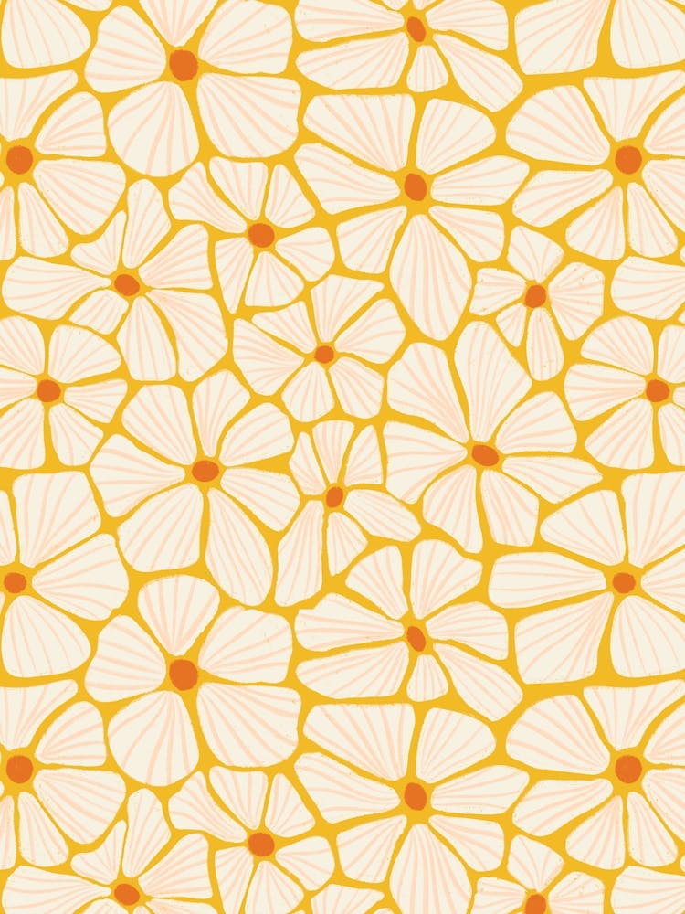 Flower Mosaic White Yellow Textured Hand Drawn