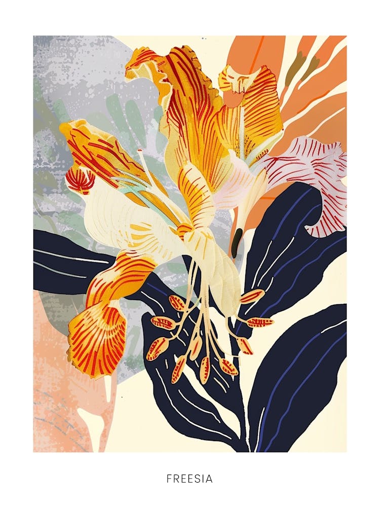 Colourful Flower Illustration Poster Freesia 2