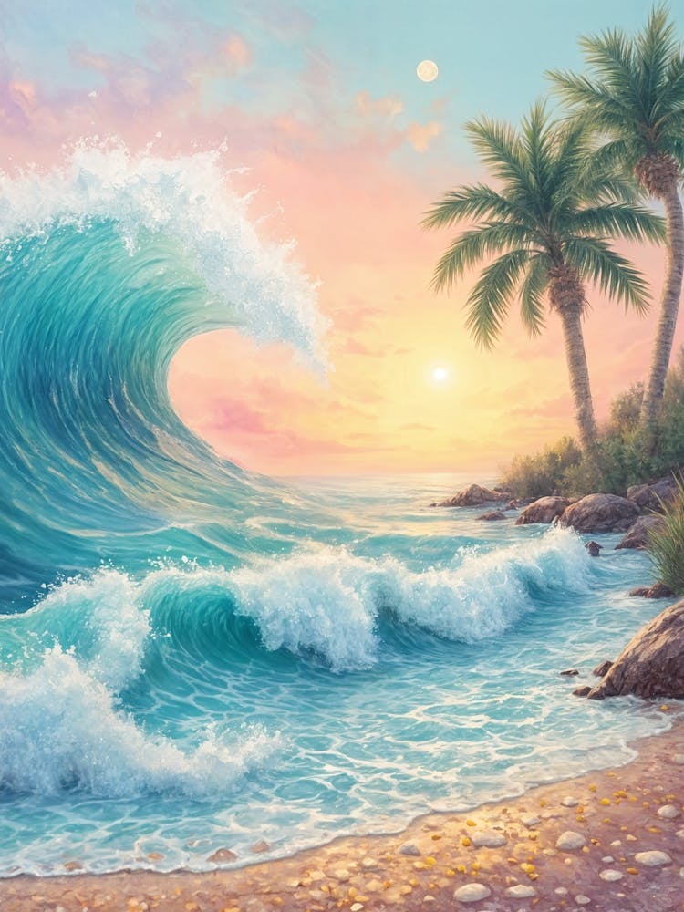 Wave And Palm Trees