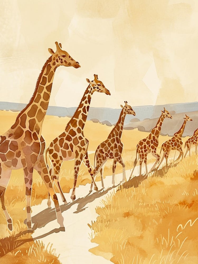 Giraffes In A Line At Sunset 2