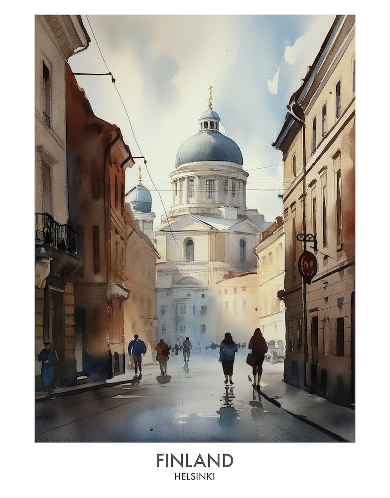 Helsinki, Finland 1 Watercolor Travel Poster