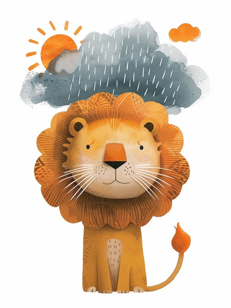 African Lion Facing A Storm Clipart 1