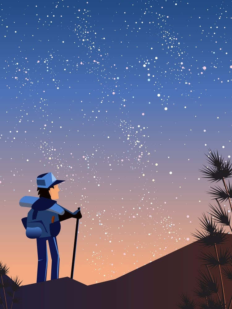 Hiker Looking At The Stars