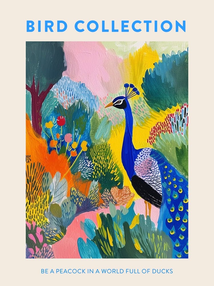 Colourful Brushstroke Peacock 10 Poster