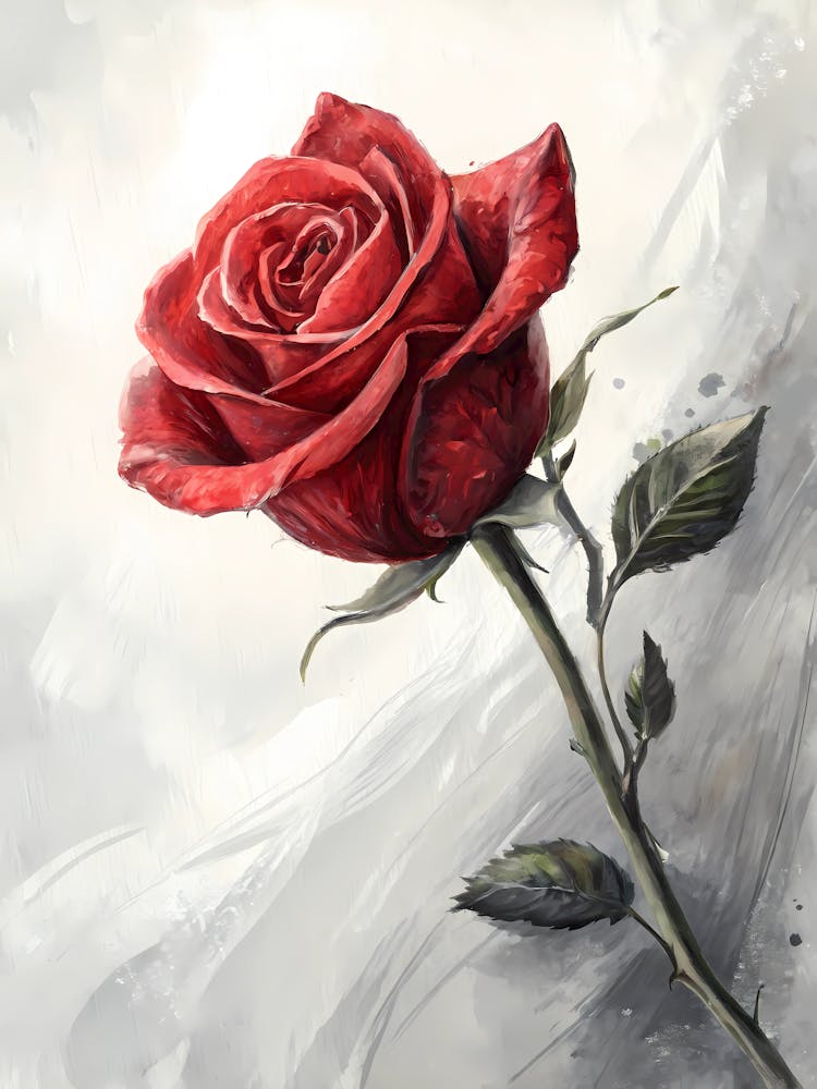 Oil Painting Style Single Red Rose On Minimalist