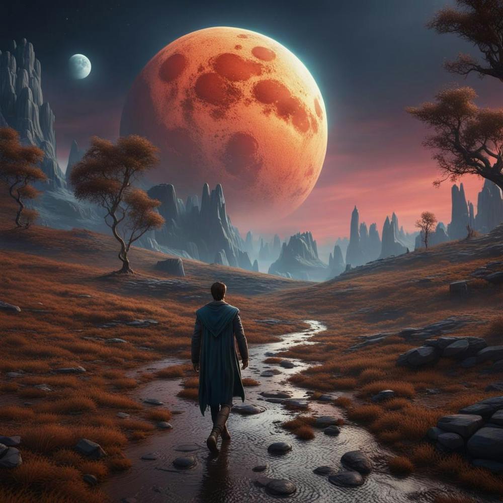 Man walking toward the moon