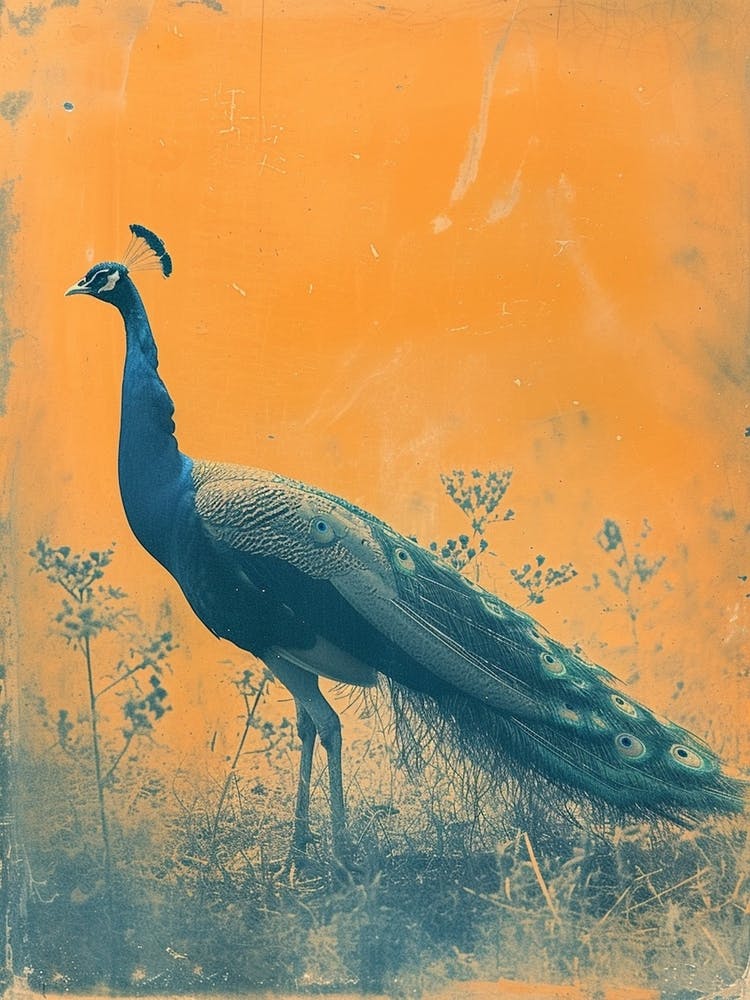 Orange & Blue Peacock In The Grass 1