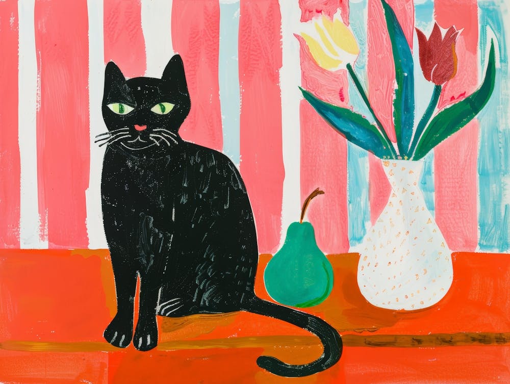 Black Cat With Tulips 4