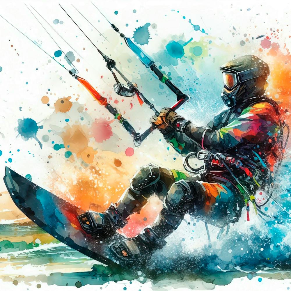 Kitesurfing in watercolor