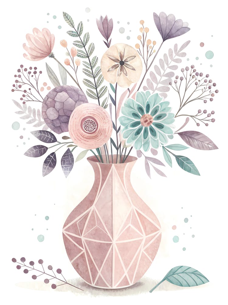 Pastell-geometrische Vase Abstraktes Blumenbouquet