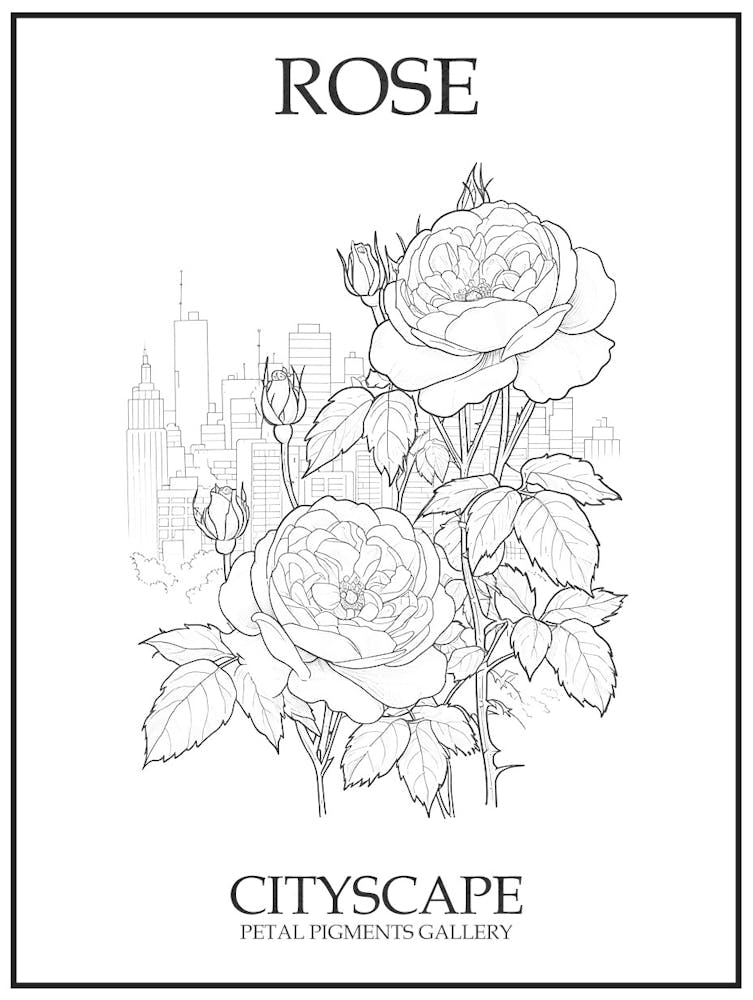 Rose Cityscape Line Drawing 2 Poster