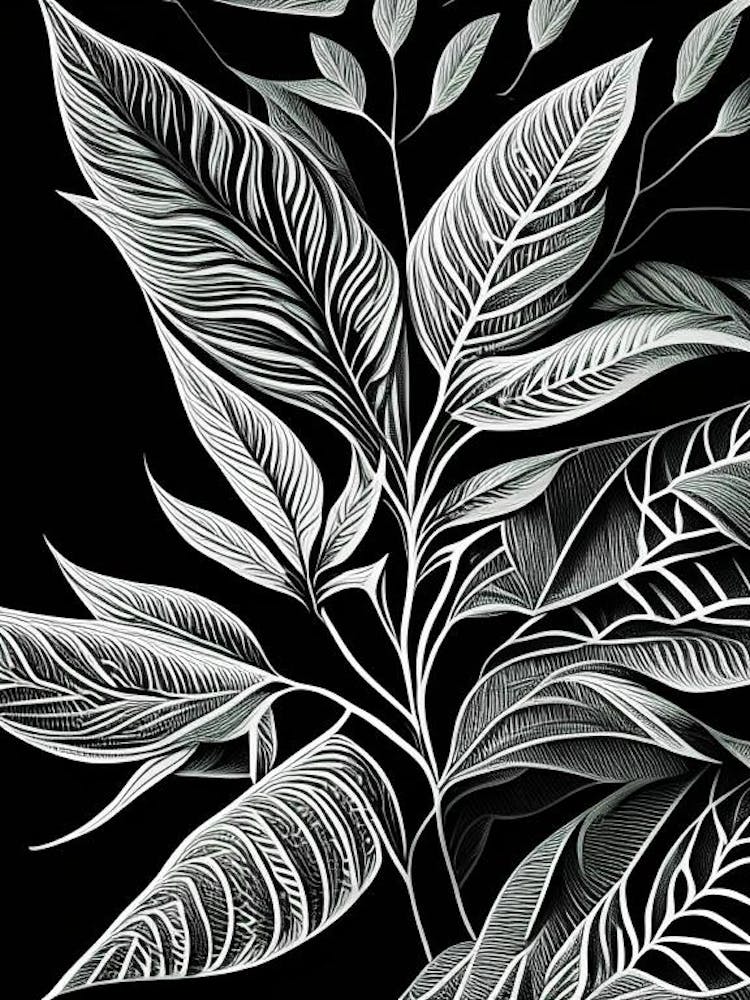 Lemon Verbena Leaf Linocut 2