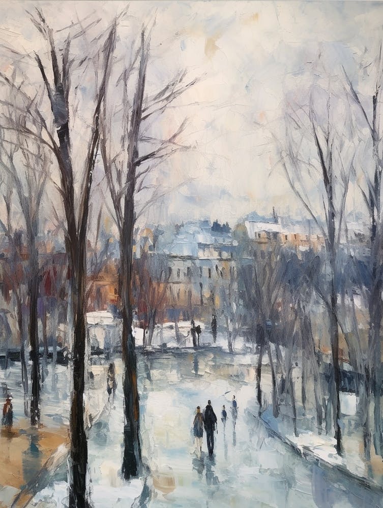 Winter City Park Painting Parc De La Vilette Paris 4