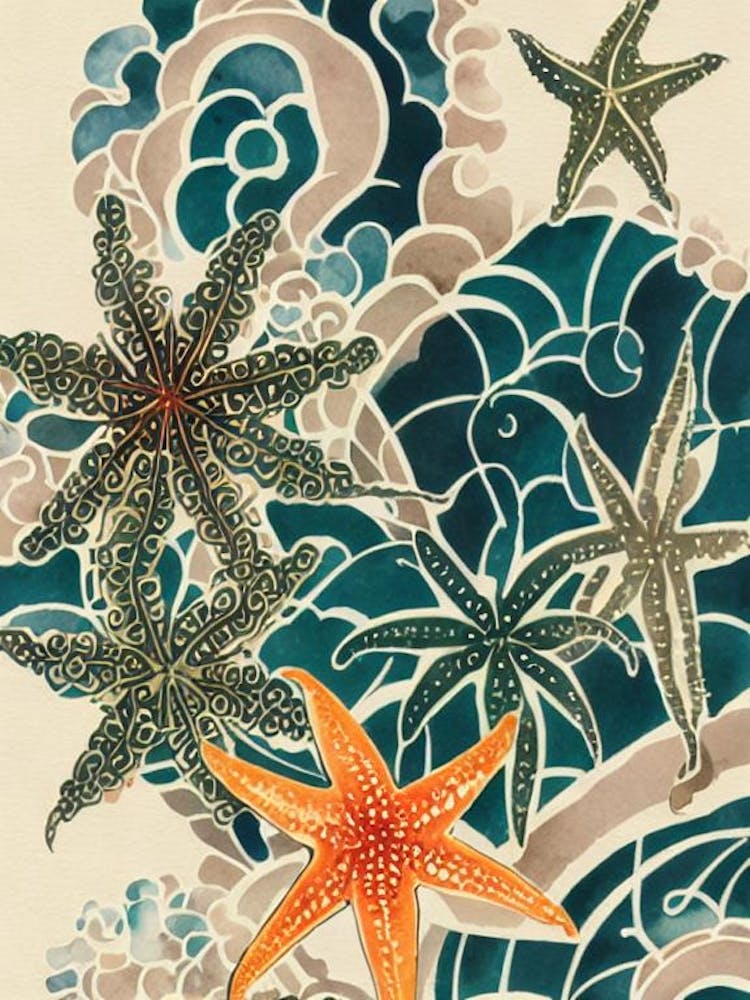 Étoile de mer - Aquarelle Graphique Vintage