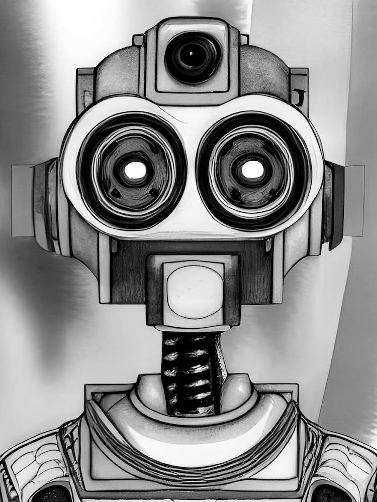 Futuristic Robot Android Black White