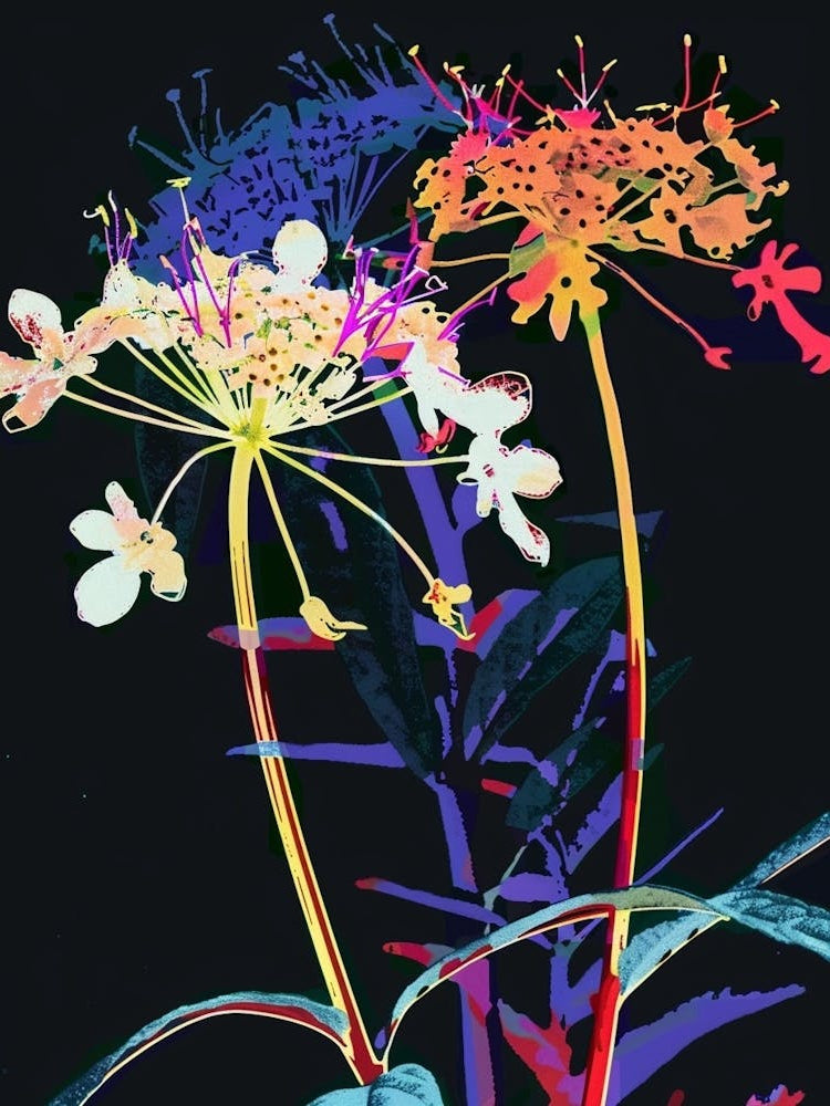 Neon Flowers On Black Queen Annes Lace 3