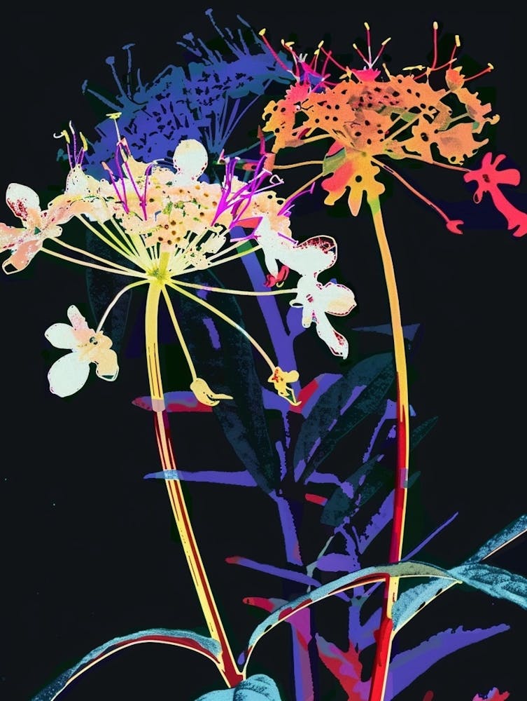 Neon Flowers On Black Queen Annes Lace 3